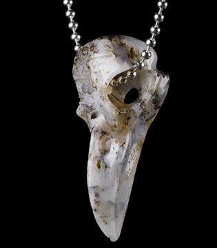 Necklace of 2.3" Sagenitic Japser Hand Carved Crystal Skull Pendant, Skull Jewelry