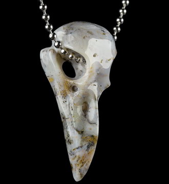 Necklace of 2.3" Sagenitic Japser Hand Carved Crystal Skull Pendant, Skull Jewelry