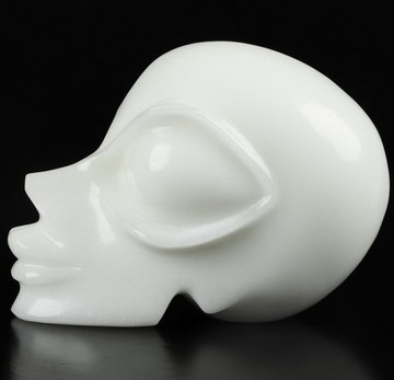 5.1" White Jade Beauty Alien Skull Fine Art Sculpture, Reiki Healing Stone Statue