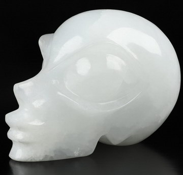 5.1" Afghanistan Jade Beauty Alien Skull Fine Art Sculpture, Reiki Healing Stone Statue
