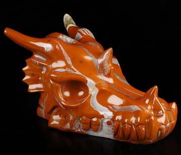 7.3" Red Jasper Hand Carved Crystal Dragon Skull Sculpture, Crystal Healing