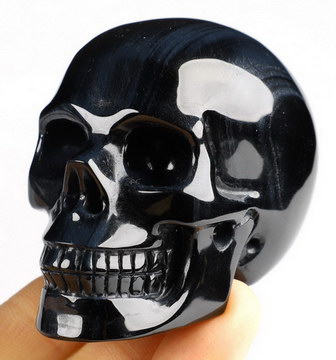2.5" Blue Tiger's Eye Hand Carved Crystal Skull, Realistic, Crystal Healing