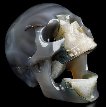5.2" Agate Hand Carved Crystal Laughing Skull Sculpture, Crystal Healing