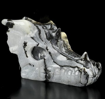 2.4" Black Zebra Agate Hand Carved Crystal Dragon Skull Sculpture, Crystal Healing