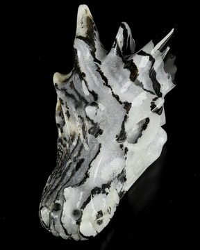 2.4" Black Zebra Agate Hand Carved Crystal Dragon Skull Sculpture, Crystal Healing