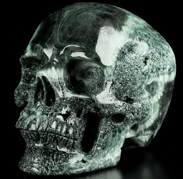 Gemstone 4.7" Tremolite & Marble Hand Carved Crystal Skull, Super Realistic, Crystal Healing