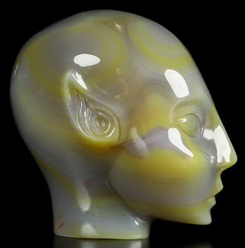 4.1" Premium Brazilian Agate Hand Carved Fairy Elf Alien Crystal Skull Companion Sculpture, Crystal Healing