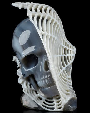 6.5" Orca Agate Hand Carved Crystal Skull Fine Art Sculpture, Crystal Healing