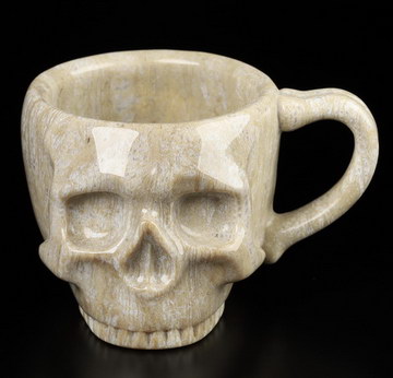 3.1" Coral Fossil Hand Carved Crystal Skull Espresso Cup 2 OZ, Crystal Healing
