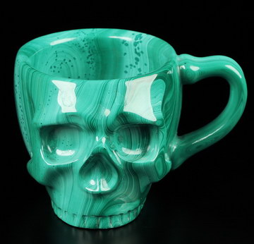 Gemstone 3.2" Malachite Hand Carved Crystal Skull Decoration Espresso Cup 2 OZ, Crystal Healing, NOT FOR USE WITH FOOD OR DRINK