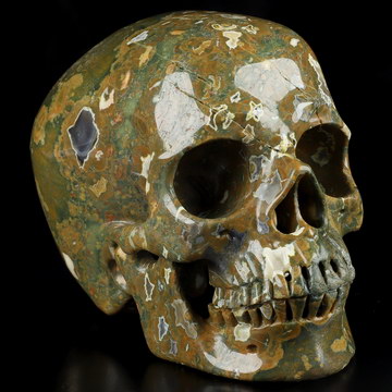 HUGE 5.1" Rainforest Jasper Carved Crystal Skull, Super Realistic