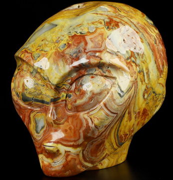 4.1" Crazy Lace Agate Star Being Female Alien Crystal Skull Companion, Hand Carved Gemstone Fine Art Sculpture, Reiki Healing Stone Statue