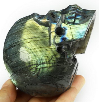 Amazing Flash 3.5" Labradorite Hand Carved Crystal Skull, Realistic, Crystal Healing