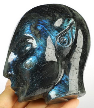 4.1" Labradorite Hand Carved Fairy Elf Alien Crystal Skull Companion Sculpture, Crystal Healing