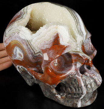 Gemstone Super Realistic! Lifesized 7.9" Red Crazy Lace Agate Hand Carved Crystal Skull, Crystal Healing