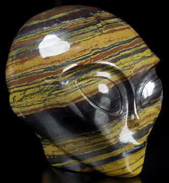 4.2" Colorful Tiger Iron Eye Star Being Female Alien Crystal Skull Companion, Hand Carved Gemstone Fine Art Sculpture, Reiki Healing Stone Statue