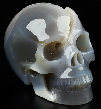 5.0" Premium Brazilian Agate Hand Carved Crystal Skull, Realistic, Crystal Healing