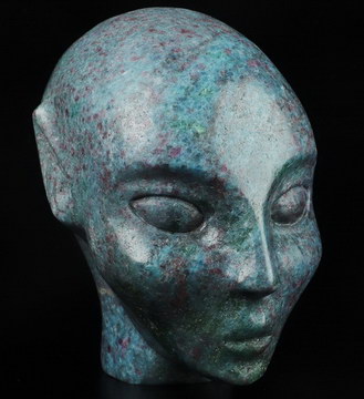 4.1" Ruby Kynaite Hand Carved Fairy Elf Alien Crystal Skull Companion Sculpture, Crystal Healing