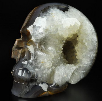 4.0" Dinosaur Egg Agate Geode Hand Carved Crystal Skull, Realistic, Crystal Healing