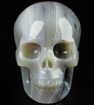 3.4" Banded Agate Hand Carved Crystal Skull, Realistic, Crystal Healing
