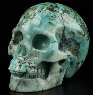 Gemstone 3.5" Chrysocolla Hand Carved Crystal Skull, Realistic, Crystal Healing