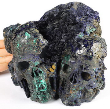 5.9" Azurite & Malachite Hand Carved Crystal Skull Fine Art Sculpture, Crystal Healing