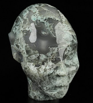 3.1" Green Moss Agate Hand Carved Fairy Elf Alien Crystal Skull Companion Sculpture, Crystal Healing