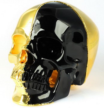 5.1" 18K Gold-Plated &  Black Obsidian Hand Carved Crystal Skull, Super Realistic, Crystal Healing