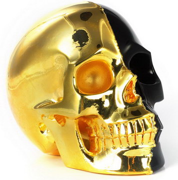 4.1" 18K Gold-Plated &  Black Obsidian Hand Carved Crystal Skull, Realistic, Crystal Healing