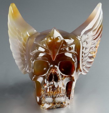 3.5" Premium Brazilian Agate Hand Carved Guardian Crystal Skull Sculpture, Crystal Healing