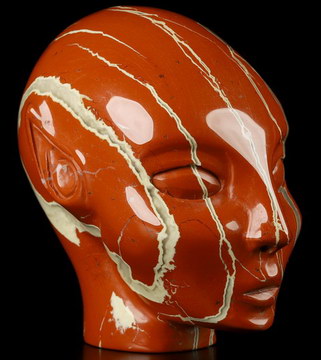 3.0" Red Jasper Hand Carved Fairy Elf Alien Crystal Skull Companion Sculpture, Crystal Healing