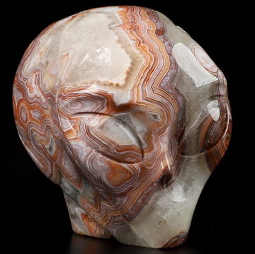 Gemstone 2.0" Red Crazy Lace Agate Star Being Female Alien Crystal Skull Companion, Hand Carved Gemstone Fine Art Sculpture, Reiki Healing Stone Statue