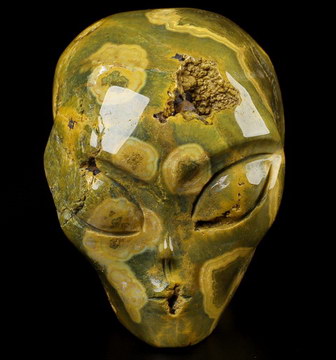 2.0" Ocean Jasper Star Being Female Alien Crystal Skull Companion, Hand Carved Gemstone Fine Art Sculpture, Reiki Healing Stone Statue
