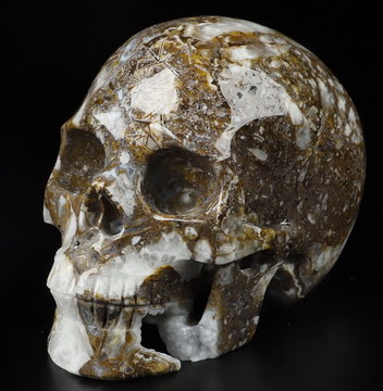 4.1" Tree Leaves Agate Hand Carved Crystal Skull, Realistic, Crystal Healing