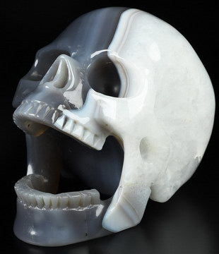 5.3" Agate Hand Carved Crystal Laughing Skull Sculpture, Crystal Healing