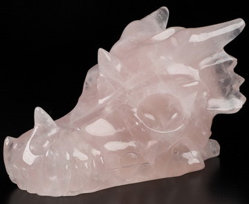 5.0" Rose Quartz Hand Carved Crystal Dragon Head Skull Sculpture, Crystal Healing
