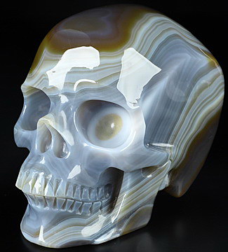 5.1" Premium Brazilian Agate Hand Carved Crystal Skull, Realistic, Crystal Healing