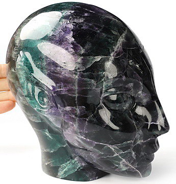 5.9" Fluorite Hand Carved Fairy Elf Alien Crystal Skull Companion Sculpture, Crystal Healing