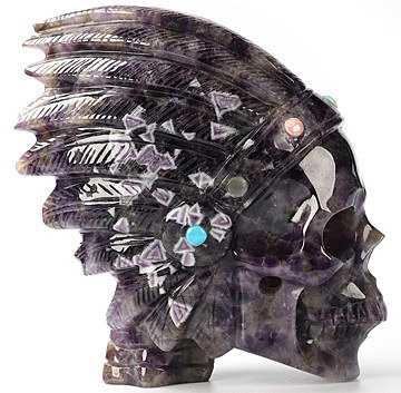 6.0" Dream Chevron Amethyst Hand Carved Crystal Indian Skull Sculpture, Crystal Healing