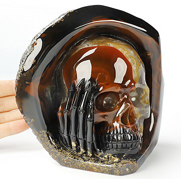 5.5" Premium Brazilian Agate Hand Carved Crystal Skull Fine Art Sculpture, Crystal Healing
