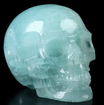 Gemstone 1.8" Aquamarine Hand Carved Crystal Skull, Realistic, Crystal Healing