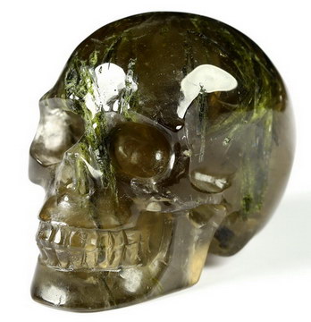 2.0" Green Tourmaline Quartz Hand Carved Crystal Skull, Realistic, Crystal Healing