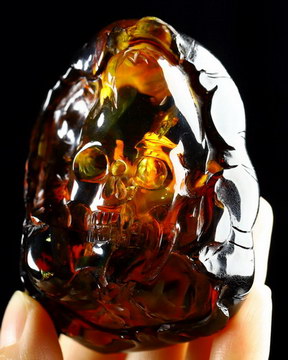 2.8" Baltic Amber Hand Carved Crystal Skull Fine Art Sculpture, Crystal Healing