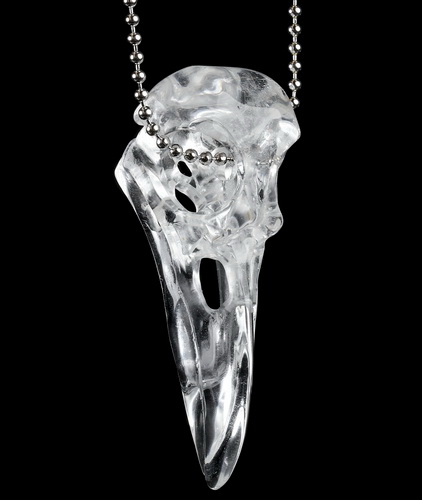 2.3" Quartz Rock Crystal Hand Carved Raven Crystal Skull Pendant, Crystal Healing