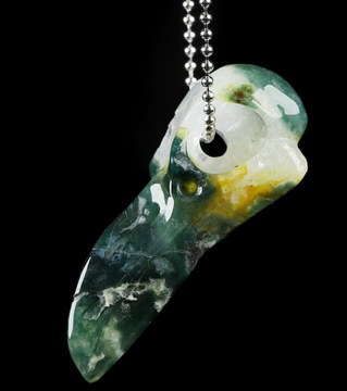 2.3" Green Moss Agate Hand Carved Raven Crystal Skull Pendant, Crystal Healing