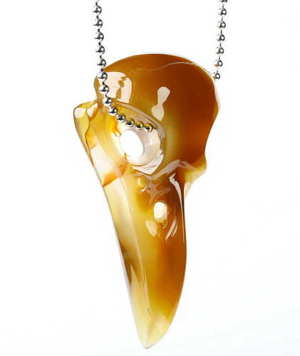 2.3" Carnelian Hand Carved Raven Crystal Skull Pendant, Crystal Healing