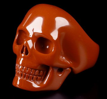 US Size 11# Red Jasper Hand Carved Crystal Skull Ring, Skull Jewelry