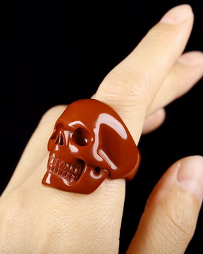 US Size 8# Red Jasper Hand Carved Crystal Skull Ring, Skull Jewelry
