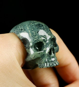 US Size 11# Kambaba Jasper Hand Carved Crystal Skull Ring, Skull Jewelry
