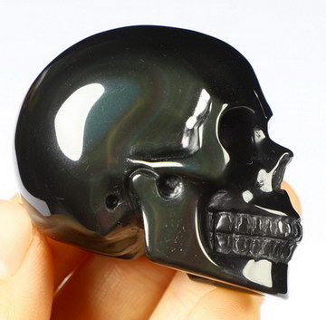 1.8" Rainbow Obsidian Hand Carved Crystal Skull, Realistic, Crystal Healing